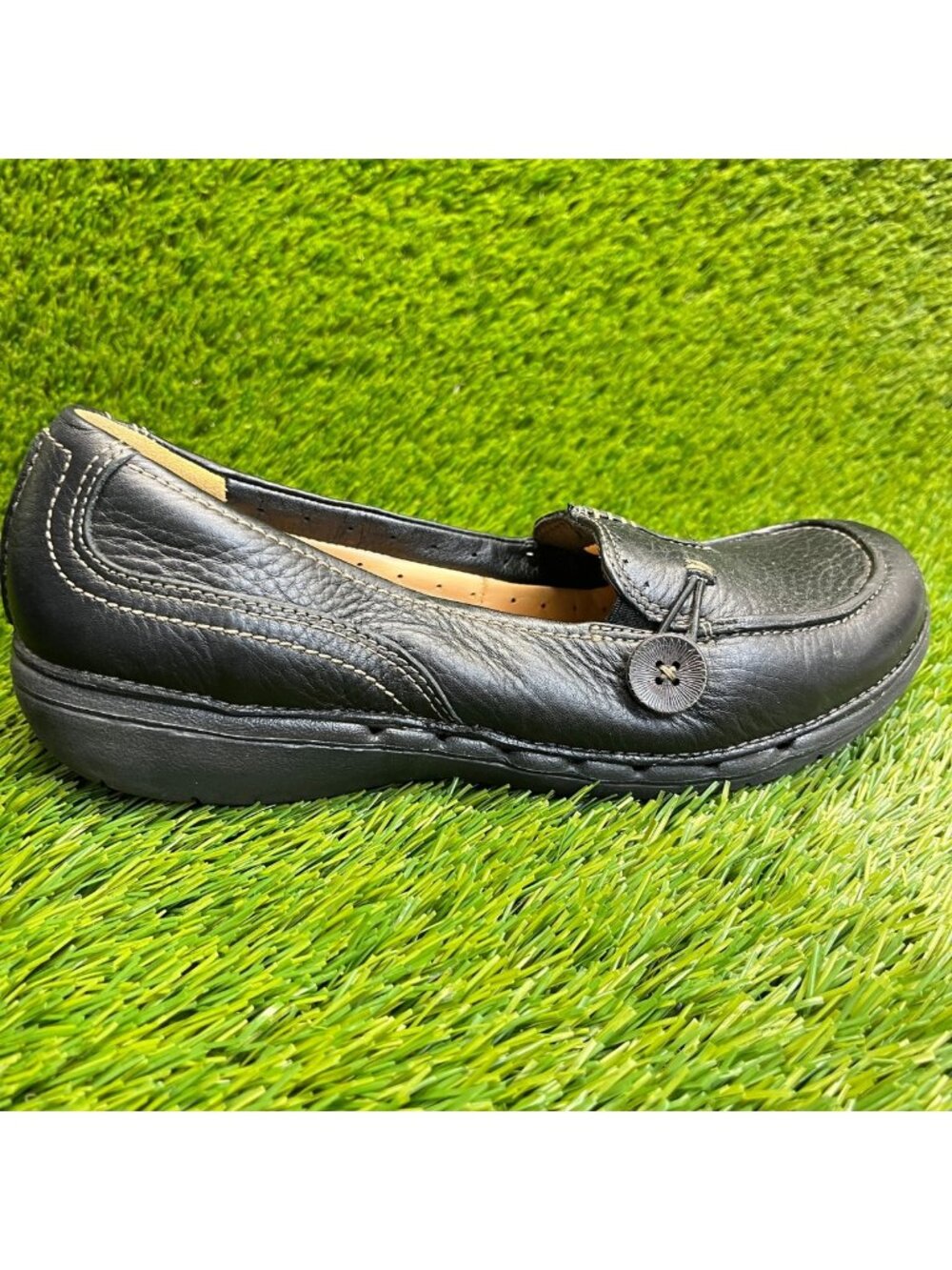 Clarks Ashland Scurry Womens Size 8 Black Casual Leather Slip On Flats Shoes